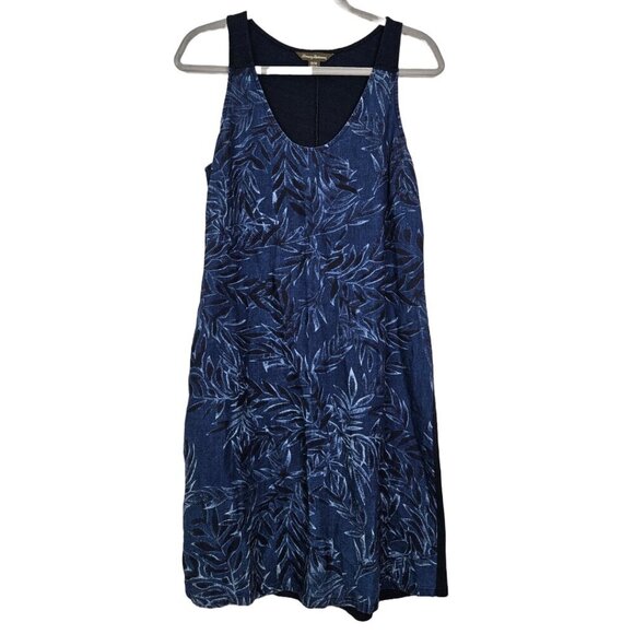 Tommy Bahama Dresses & Skirts - Tommy Bahama Linen Sleeveless Shift Tank Dress Navy Blue Palm Print M